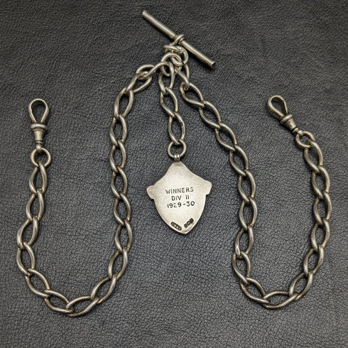 1899年頃 英国アンティーク 純銀(925シルバー)ダブルアルバートチェーン 57g メダルフォブ
